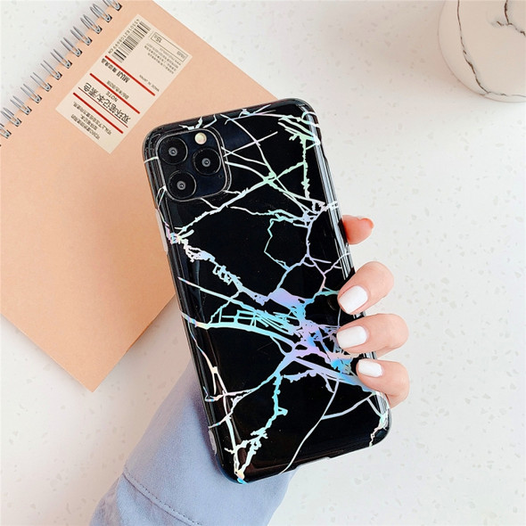 For iPhone 11 Pro  TPU Glossy laser Marble IMD Colorful Mobile Phone Case(Black)