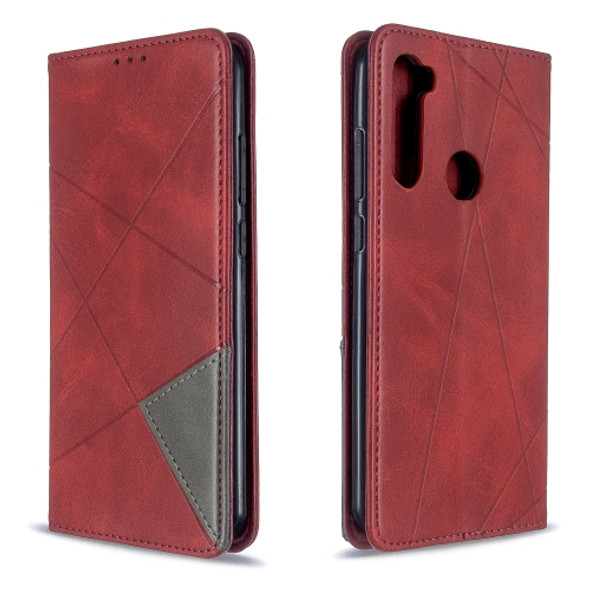 For Xiaomi Redmi Note 8T Rhombus Texture Horizontal Flip Magnetic Leather Case with Holder & Card Slots(Red)