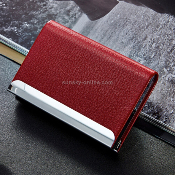 2 PCS Lichi texture Business Card Holder Credit Card ID Case Holder(Red)