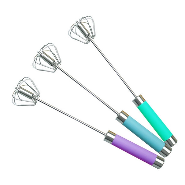 Stainless Steel Semi-automatic Stirring Press Rotary Egg Beater, Random Color Delivery
