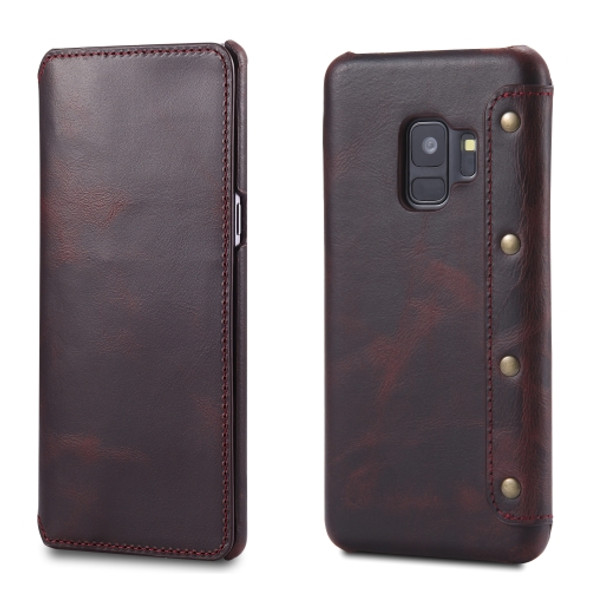 For Galaxy S9 Denior Oil Wax Cowhide Simple Horizontal Flip Leather Case with Card Slots & Wallet(Dark Red)