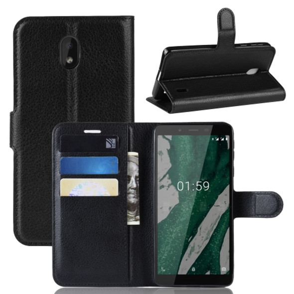 Litchi  Texture Horizontal Flip PU Leather Case for Nokia 1 Plus, with with Card Slot & Holder & Wallet(Black)