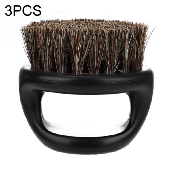 3 PCS Men Ring Design Portable Boar Brush Black ABS Haircut Cleaning Shaving Brush(Black)
