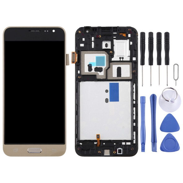 TFT Material LCD Screen and Digitizer Full Assembly with Frame for Galaxy J3 (2016) / J320F(Gold)