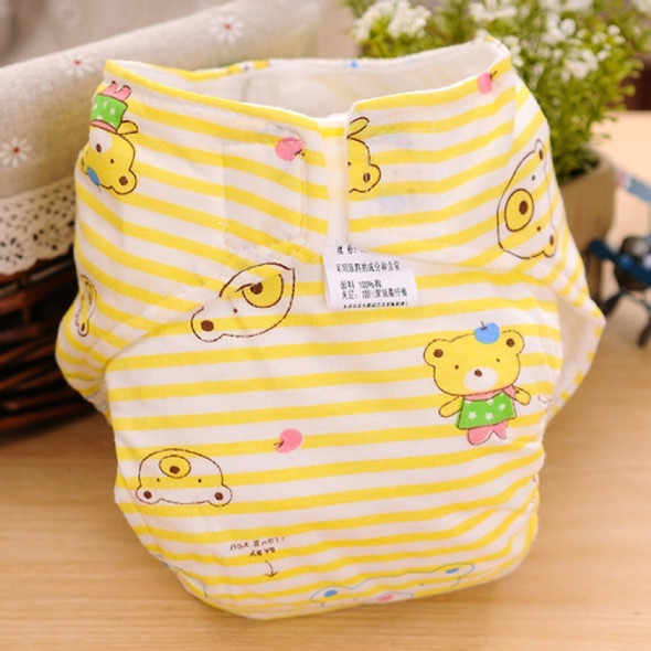 Cartoon Bear Pattern Waterproof Breathable Baby Cotton Cloth Diaper Yellow, Size:S