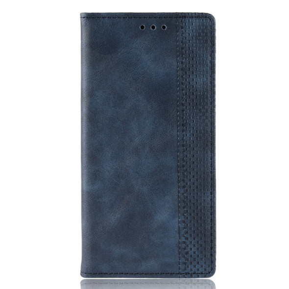 Magnetic Buckle Retro Crazy Horse Texture Horizontal Flip Leather Case for Galaxy Note 10, with Holder & Card Slots & Photo Frame(Blue)