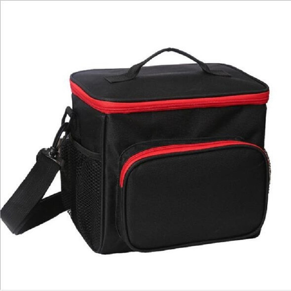 Portable Ice Pack Oxford Cloth Portable Slung Lunch Box Insulated Lunch Bag, Color:Black Bag Red Zipper