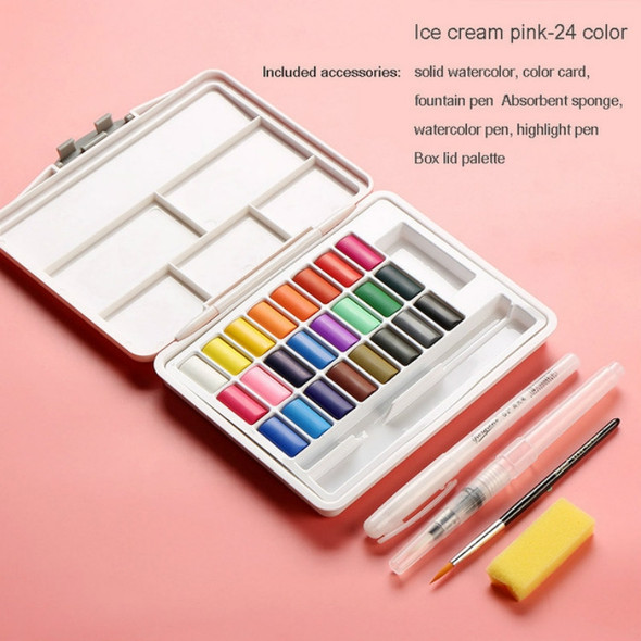 Macaron Watercolor Paint Solid Set Boxed Portable Art Supplies(Pink)
