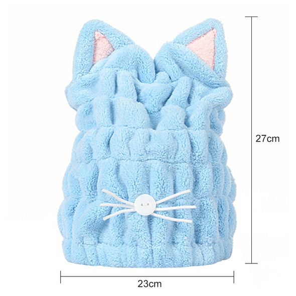 Coral Fleece Soft Absorbent Cat Ear Dry Hair Cap Thickened Adult Shower Cap(Blue)