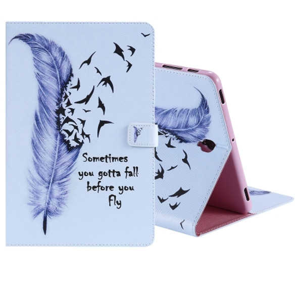 For Galaxy Tab S4 10.5 T830 / T835 Colored Drawing Pattern Horizontal Flip PU Leather Case with Holder & Card Slots & Wallet (Feather)