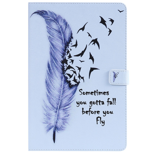 For Galaxy Tab S4 10.5 T830 / T835 Colored Drawing Pattern Horizontal Flip PU Leather Case with Holder & Card Slots & Wallet (Feather)