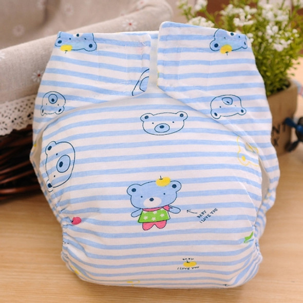 Cartoon Bear Pattern Waterproof Breathable Baby Cotton Cloth Diaper Blue, Size:S