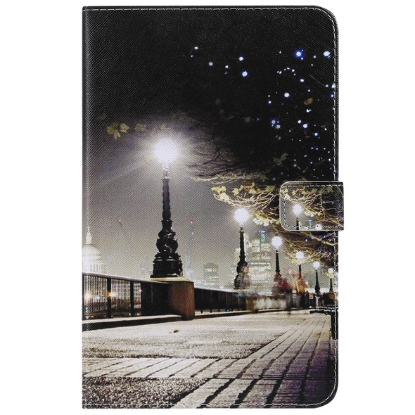For Galaxy Tab A 8.0 (2018) T387 Colored Drawing Pattern Horizontal Flip PU Leather Case with Holder & Card Slots & Wallet(Cityscape)