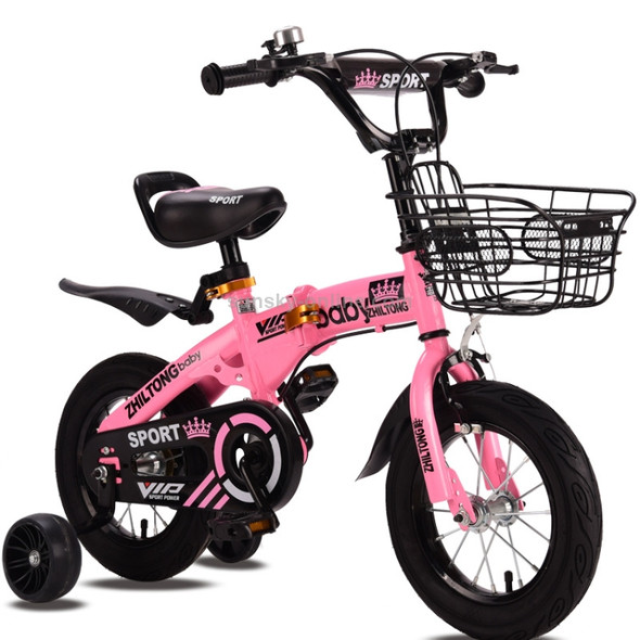 ZHILTONG 5166 14 inch Foldable Portable Children Pedal Mountain Bike with Front Basket & Bell, Recommended Height: 100-115cm(Pink)