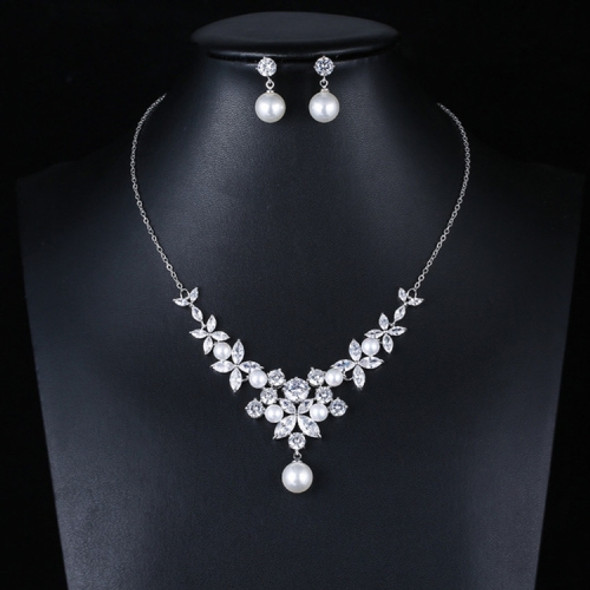 Elegant Simple Bridal Wedding Earrings Zircon Necklace Set(TL61)