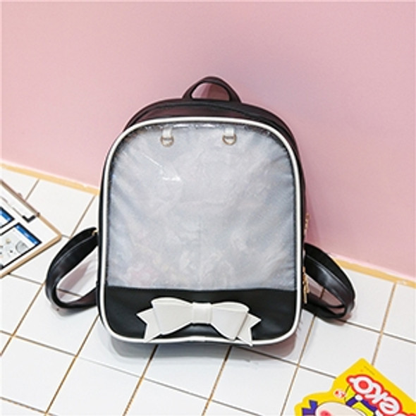 Transparent Children Backpack Cute Bow Bags Mini Schoolbag(Black)