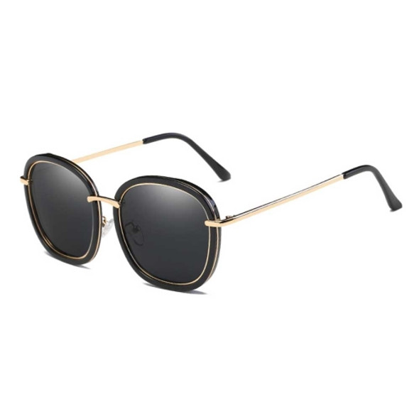 Women Fashion UV400 Round Frame Polarized Sunglasses (Black + Grey)