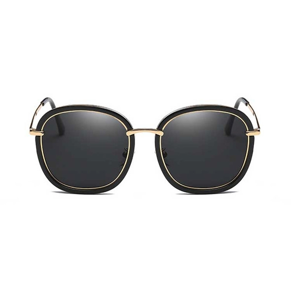 Women Fashion UV400 Round Frame Polarized Sunglasses (Black + Grey)