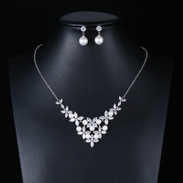 Elegant Simple Bridal Wedding Earrings Zircon Necklace Set(TL63)