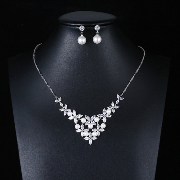 Elegant Simple Bridal Wedding Earrings Zircon Necklace Set(TL63)