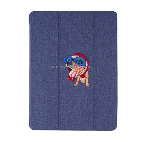 Embroidery Pattern Silk Texture Horizontal Flip Leather Case for iPad Air 2019 / Pro 10.5 inch, with Three-folding Holder & Sleep / Wake-up Function(Blue)