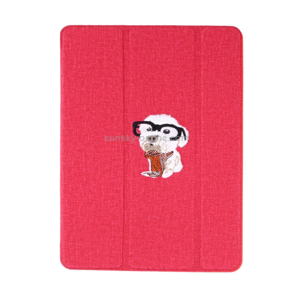 Embroidery Pattern Silk Texture Horizontal Flip Leather Case for iPad Air 2019 / Pro 10.5 inch, with Three-folding Holder & Sleep / Wake-up Function(Red)