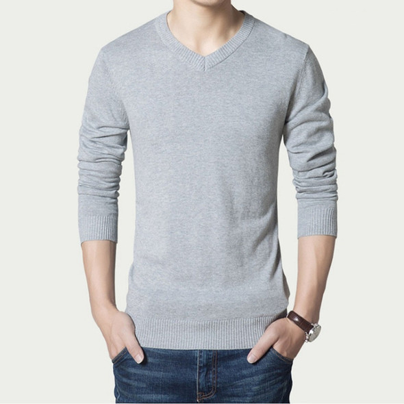 Men Autumn and Winter Slim Sweater, Size: XXXL(Light Gray)