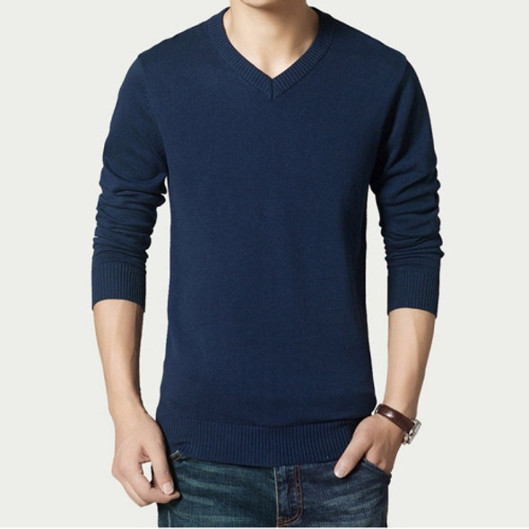 Men Autumn and Winter Slim Sweater, Size: XXXL(Navy Blue)