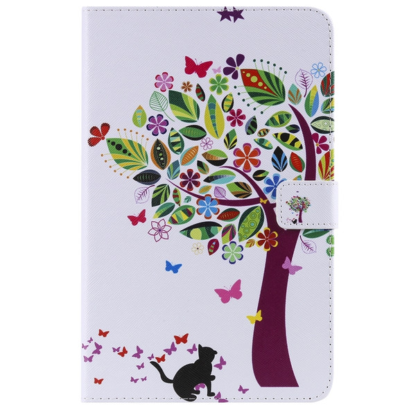 For Galaxy Tab A 8.0 (2018) T387 Colored Drawing Pattern Horizontal Flip PU Leather Case with Holder & Card Slots & Wallet(Cat and Tree)