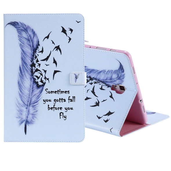 For Galaxy Tab A 10.5 T590 / T595 Colored Drawing Pattern Horizontal Flip PU Leather Case with Holder & Card Slots & Wallet(Feather)