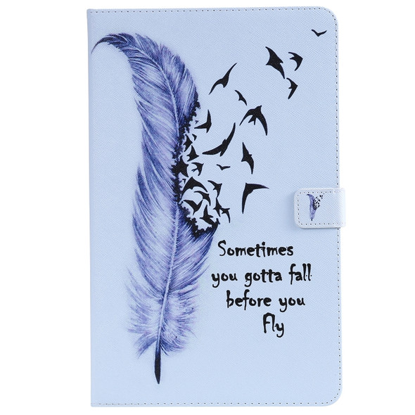 For Galaxy Tab A 10.5 T590 / T595 Colored Drawing Pattern Horizontal Flip PU Leather Case with Holder & Card Slots & Wallet(Feather)