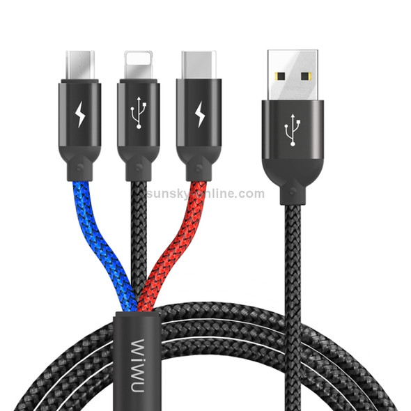 WIWU YZ-102 3A 3 in 1 USB to USB-C / Type-C + 8 Pin + Micro USB ATOM Charging & Synic Cable