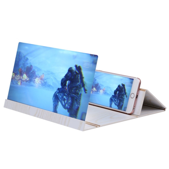 12.0 inch Universal Foldable Portable Wood + Organic Glass Eyeshield 3D Video Mobile Phone Screen Magnifier Bracket Enlarge with Holder for All Smartphones, Size: 260*190*8mm(White)
