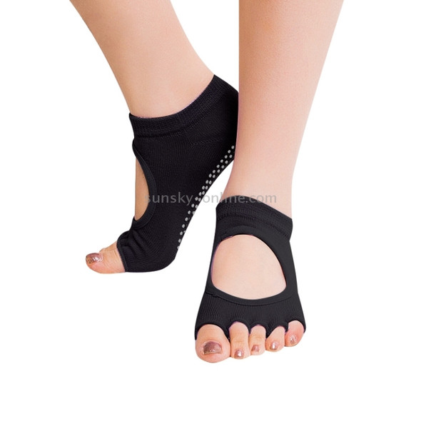 One Pair Open Toe Open Instep Anti-slip Sports Female Yoga Socks, Size: 34 - 39 (EUR)(Black)
