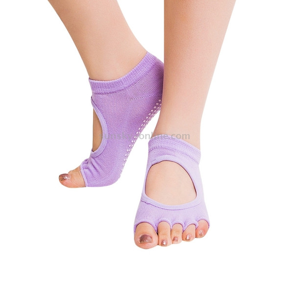 One Pair Open Toe Open Instep Anti-slip Sports Female Yoga Socks, Size: 34 - 39 (EUR)(Light Purple)