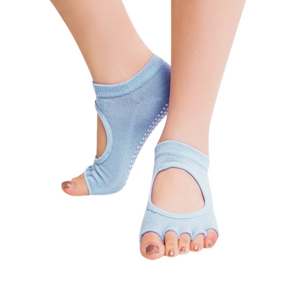 One Pair Open Toe Open Instep Anti-slip Sports Female Yoga Socks, Size: 34 - 39 (EUR)(Baby Blue)