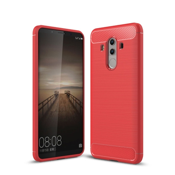 For Huawei  Mate 10 Pro Brushed Texture Carbon Fiber Shockproof TPU Rugged Armor Protective Case (Red)