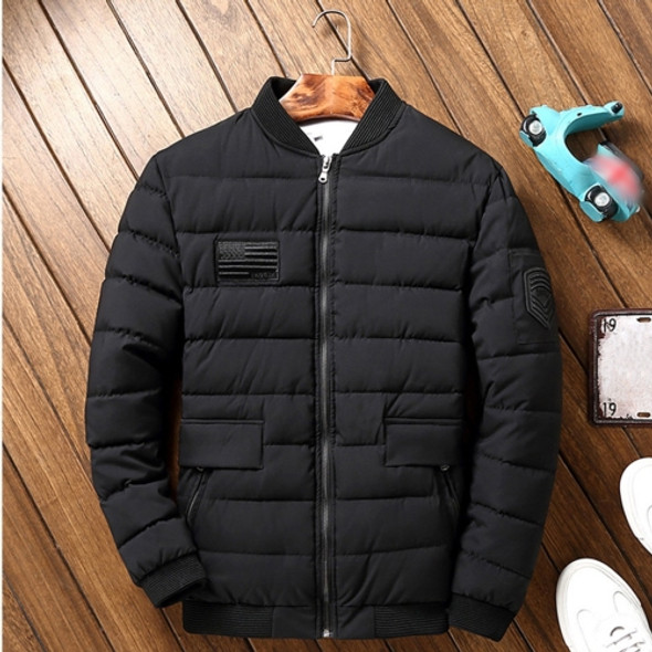 Comfortable Casual Loose Short Warm Down Jacket Cotton Coat (Color:Black Size:XXL)