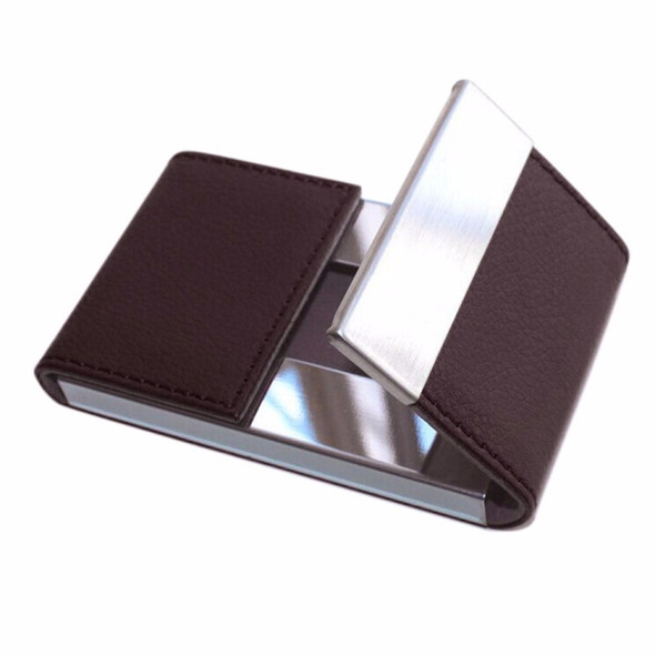 Double Open Stainless Steel Litchi Texture Card Case Card Holder(Coffee)