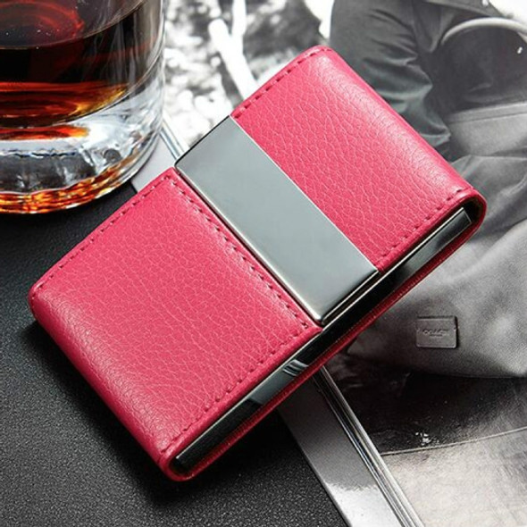 Double Open Stainless Steel Litchi Texture Card Case Card Holder(Rose Red)
