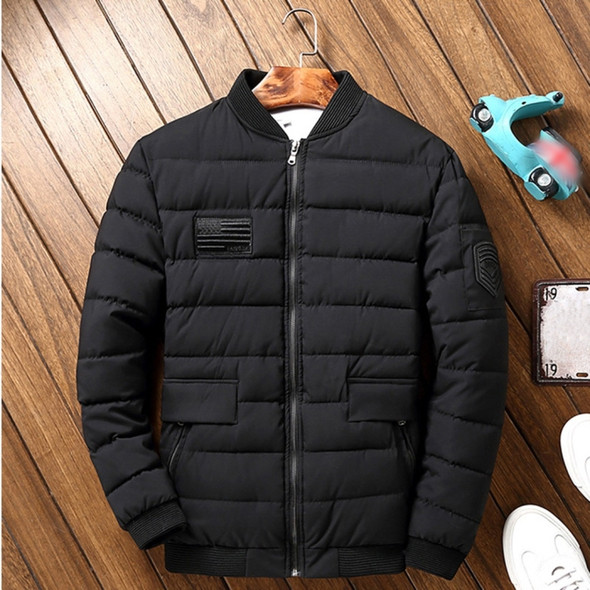 Comfortable Casual Loose Short Warm Down Jacket Cotton Coat (Color:Black Size:XXXXL)