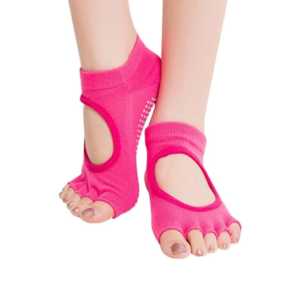 One Pair Open Toe Open Instep Anti-slip Sports Female Yoga Socks, Size: 34 - 39 (EUR)(Magenta)