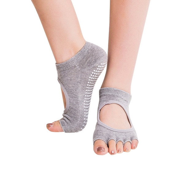 One Pair Open Toe Open Instep Anti-slip Sports Female Yoga Socks, Size: 34 - 39 (EUR)(Light Grey)