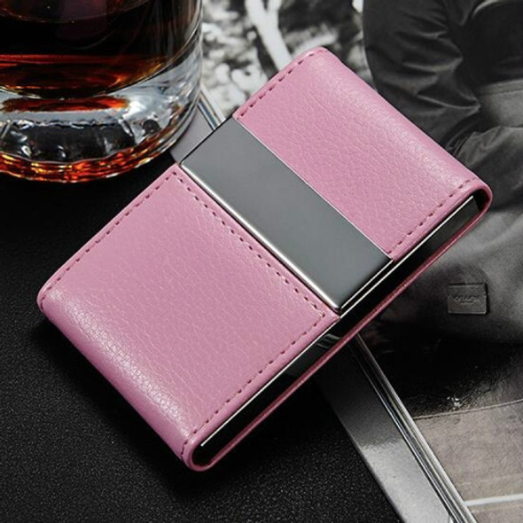 Double Open Stainless Steel Litchi Texture Card Case Card Holder(Pink)