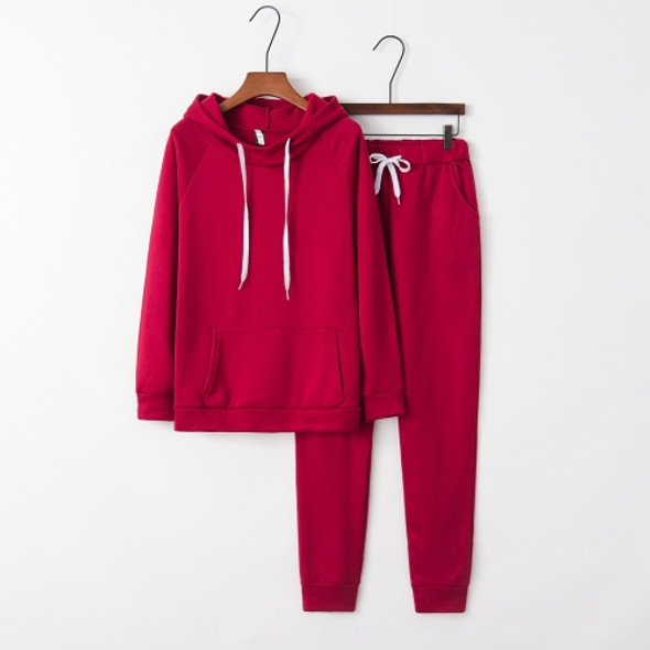 Fleece Long Sleeve Hooded Sports Women Suit (Color:Red Size:S)