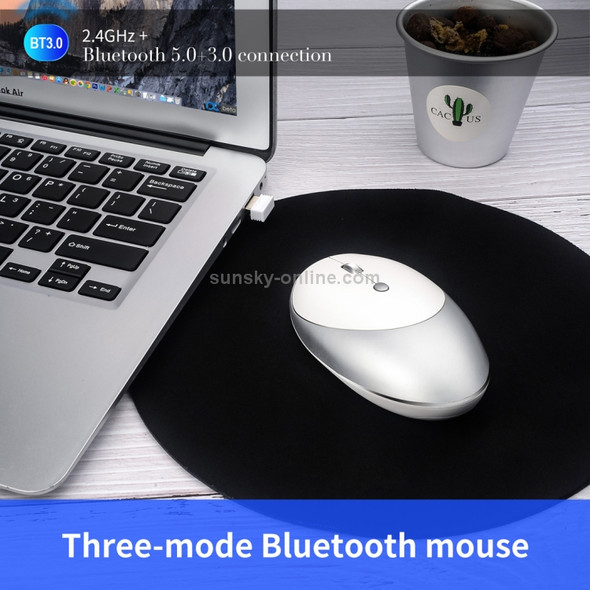 HXSJ T36 2.4G Bluetooth 5.0+3.0 Three-mode Silent Design Wireless Bluetooth Mouse (Silver)