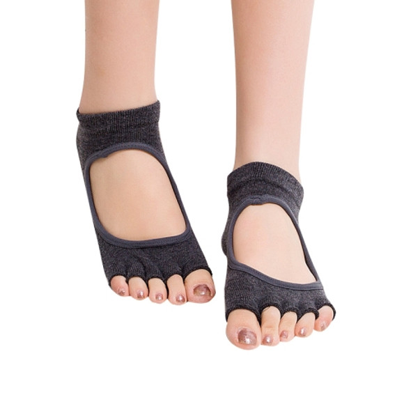 One Pair Open Toe Open Instep Anti-slip Sports Female Yoga Socks, Size: 34 - 39 (EUR)(Dark Gray)