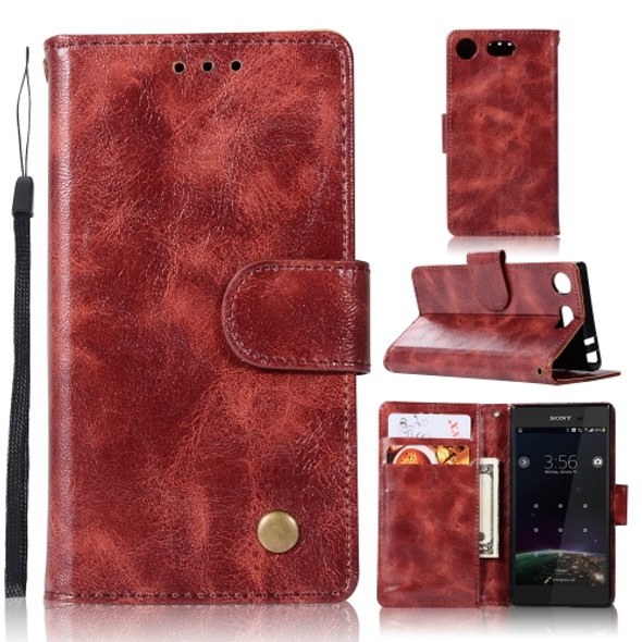 For Sony Xperia XZ1 compact Retro Copper Button Crazy Horse Horizontal Flip PU Leather Case with Holder & Card Slots & Wallet & Lanyard(Wine Red)