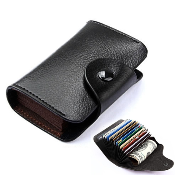 KB39 Simple Fashion Genuine leather Organ Card Bag Candy Color Card Package(Black)