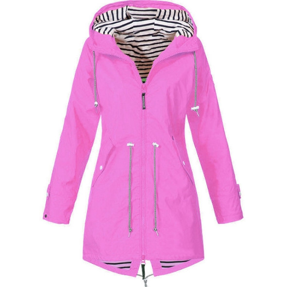 Women Waterproof Rain Jacket Hooded Raincoat, Size:XXXXL(Rose Red)